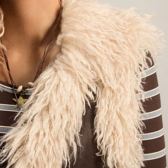 Casual Chocolate Brown Women's Faux Fur detailed Vest Jacket - Picture 7 of 8